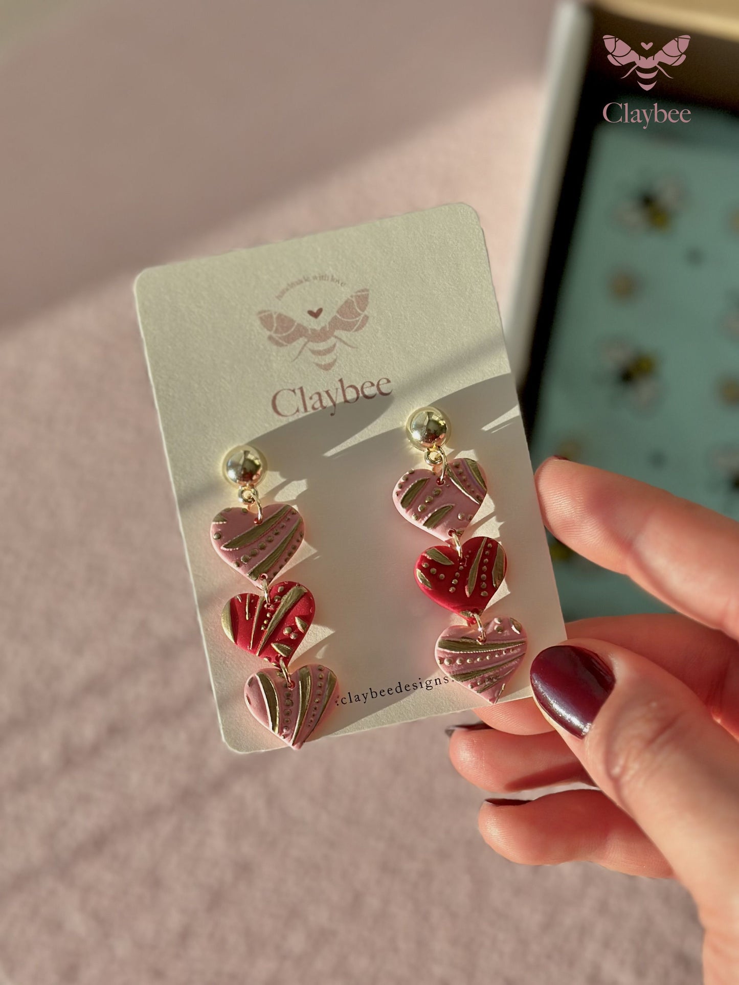 Dual Color Triple Hearts Earrings .. Valentine's Day .. Gift for her .. Dangling Earrings .. Polymer Clay