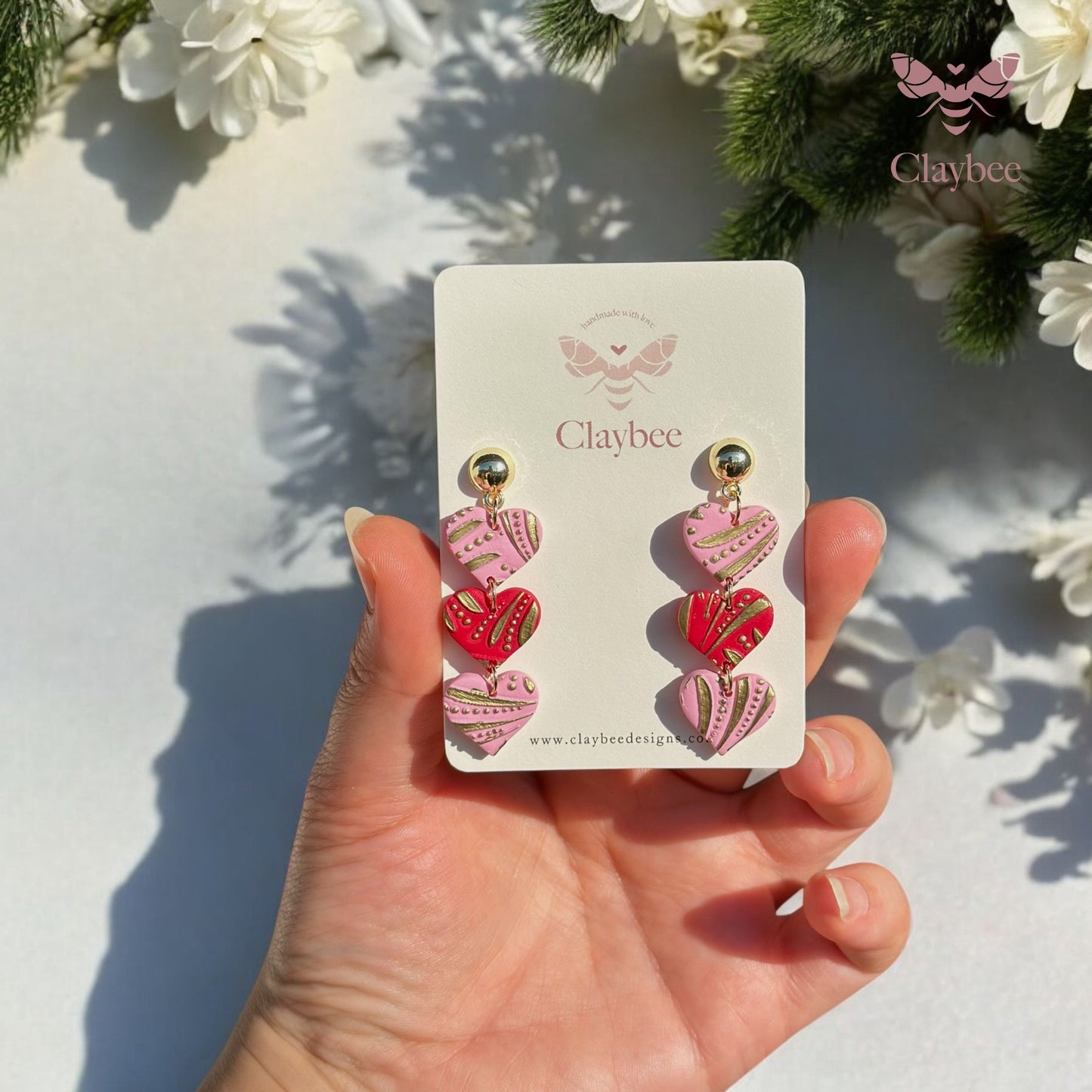 Dual Color Triple Hearts Earrings .. Valentine's Day .. Gift for her .. Dangling Earrings .. Polymer Clay
