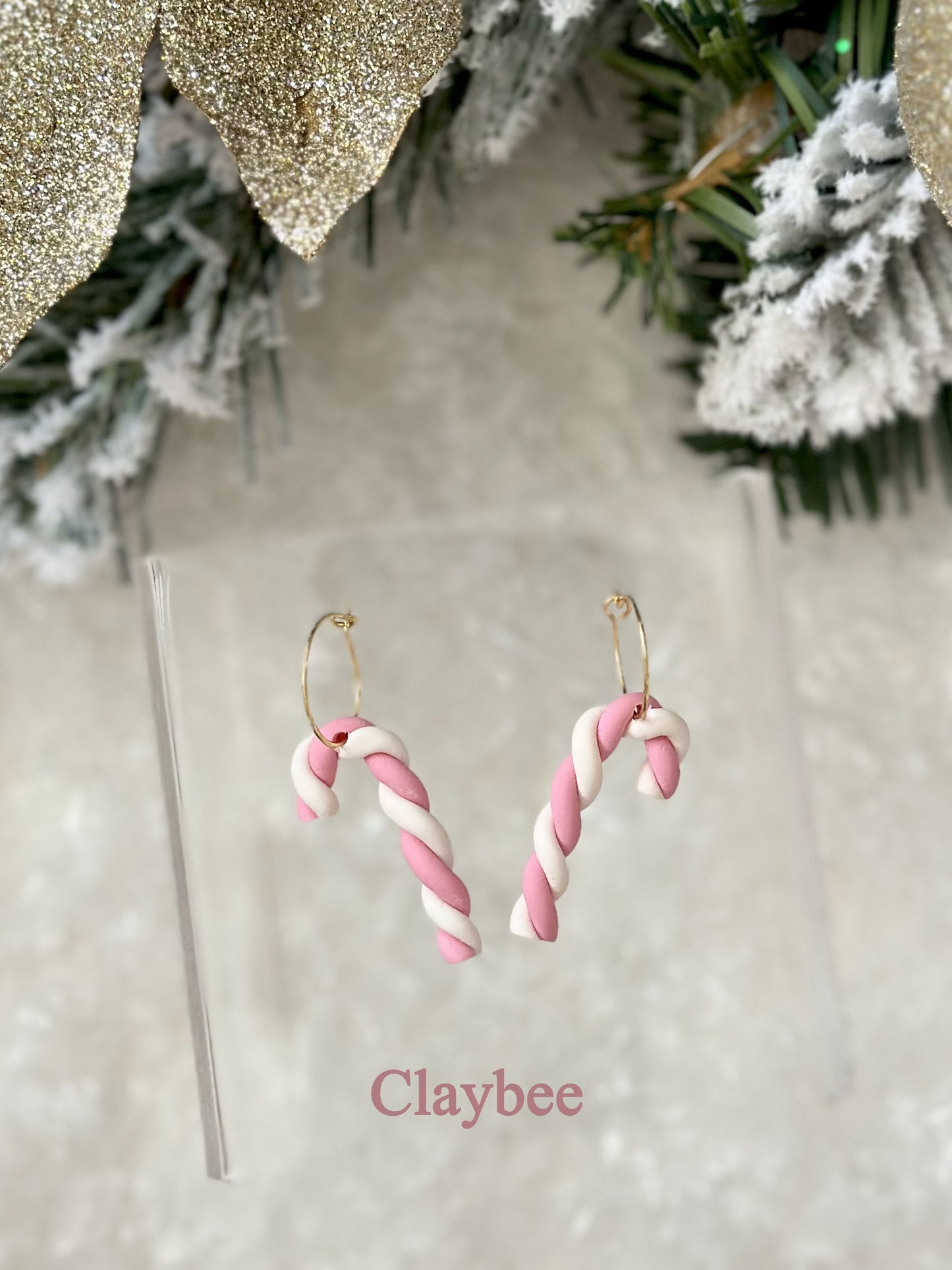 Christmas Candy Cane Hoop Earrings.. Magic .. Festive Colors .. Dangling Earrings .. Polymer Clay