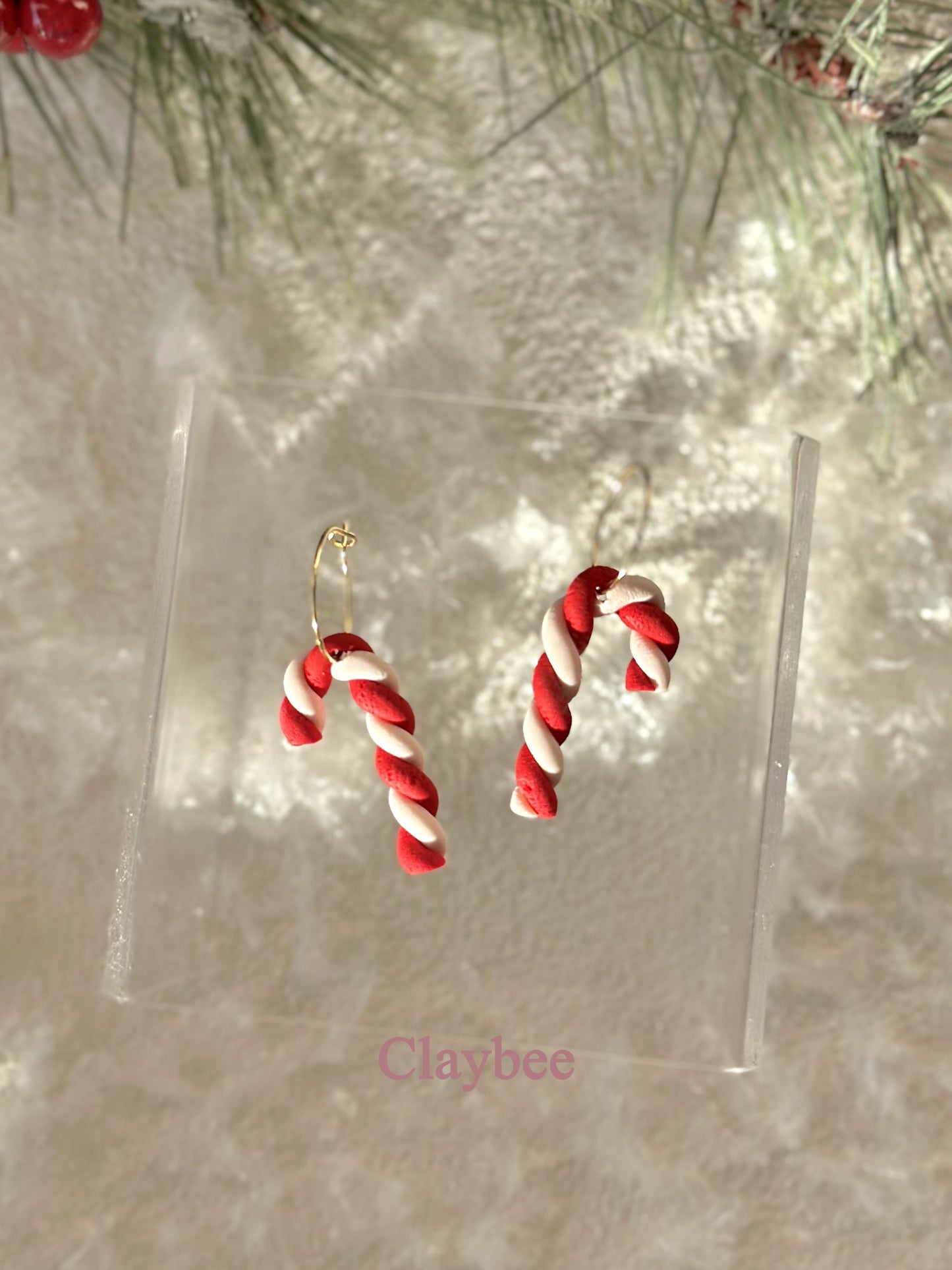 Christmas Candy Cane Hoop Earrings.. Magic .. Festive Colors .. Dangling Earrings .. Polymer Clay