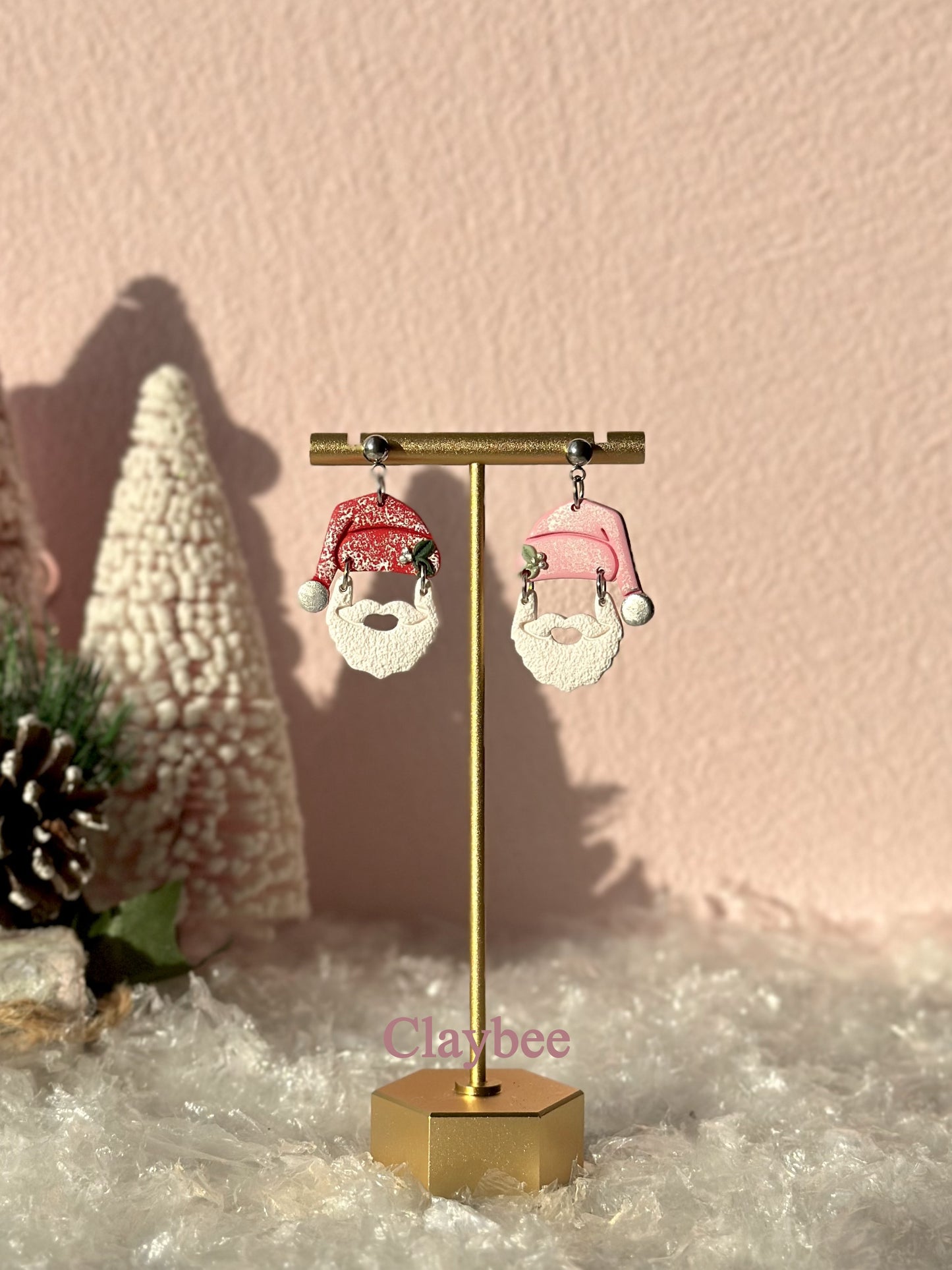 Christmas Santa Cap Earrings .. Festive Colors .. Dangling Earrings .. Polymer Clay