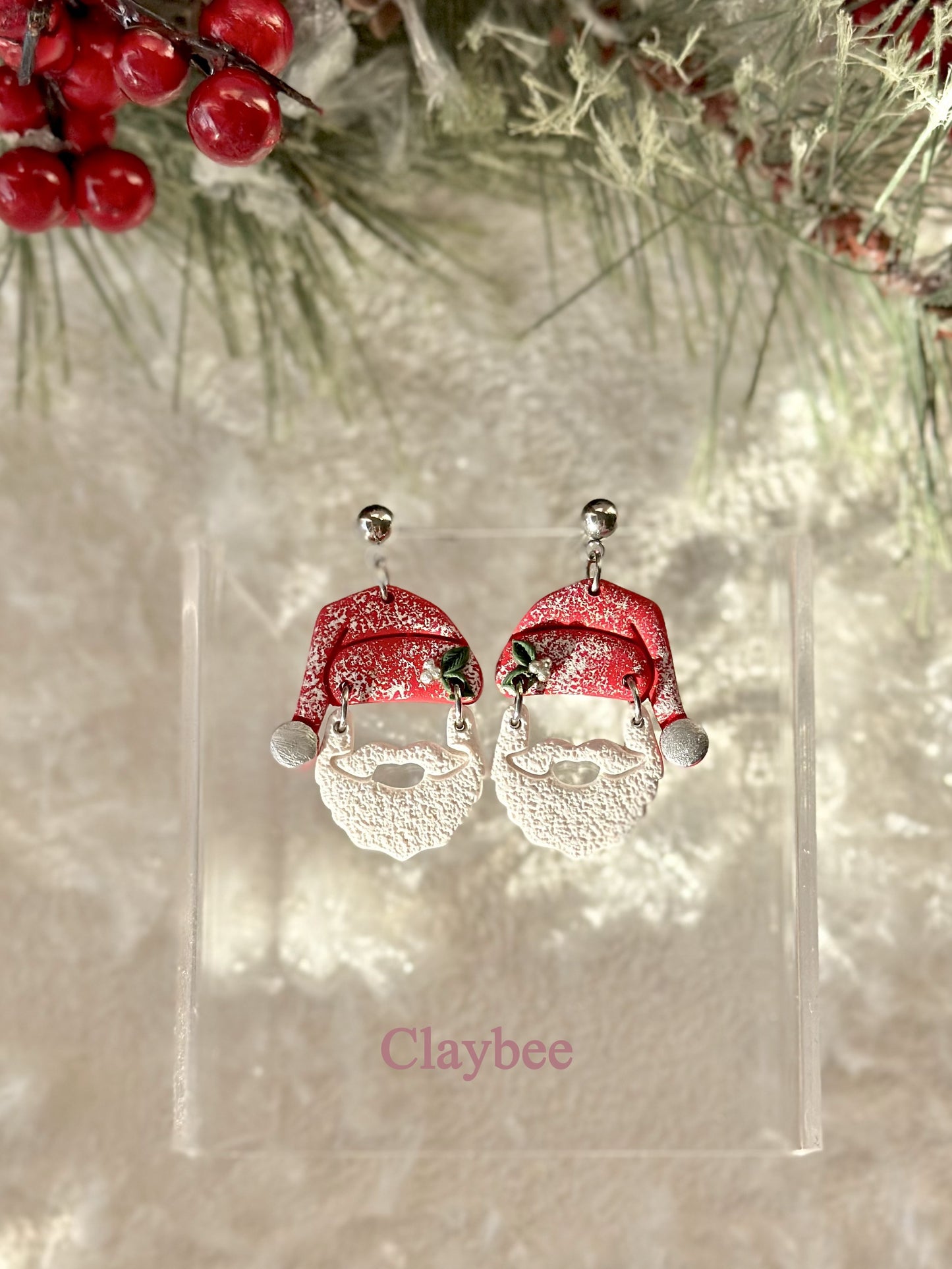 Christmas Santa Cap Earrings .. Festive Colors .. Dangling Earrings .. Polymer Clay