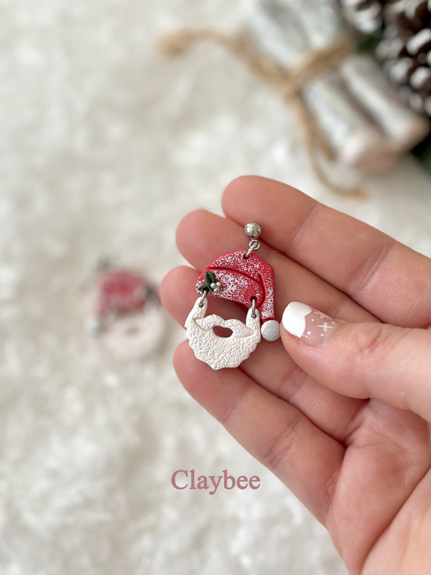 Christmas Santa Cap Earrings .. Festive Colors .. Dangling Earrings .. Polymer Clay