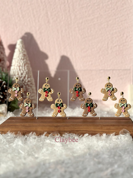 Christmas Gingerbread Man Earrings .. Festive Colors .. Dangling Earrings .. Polymer Clay