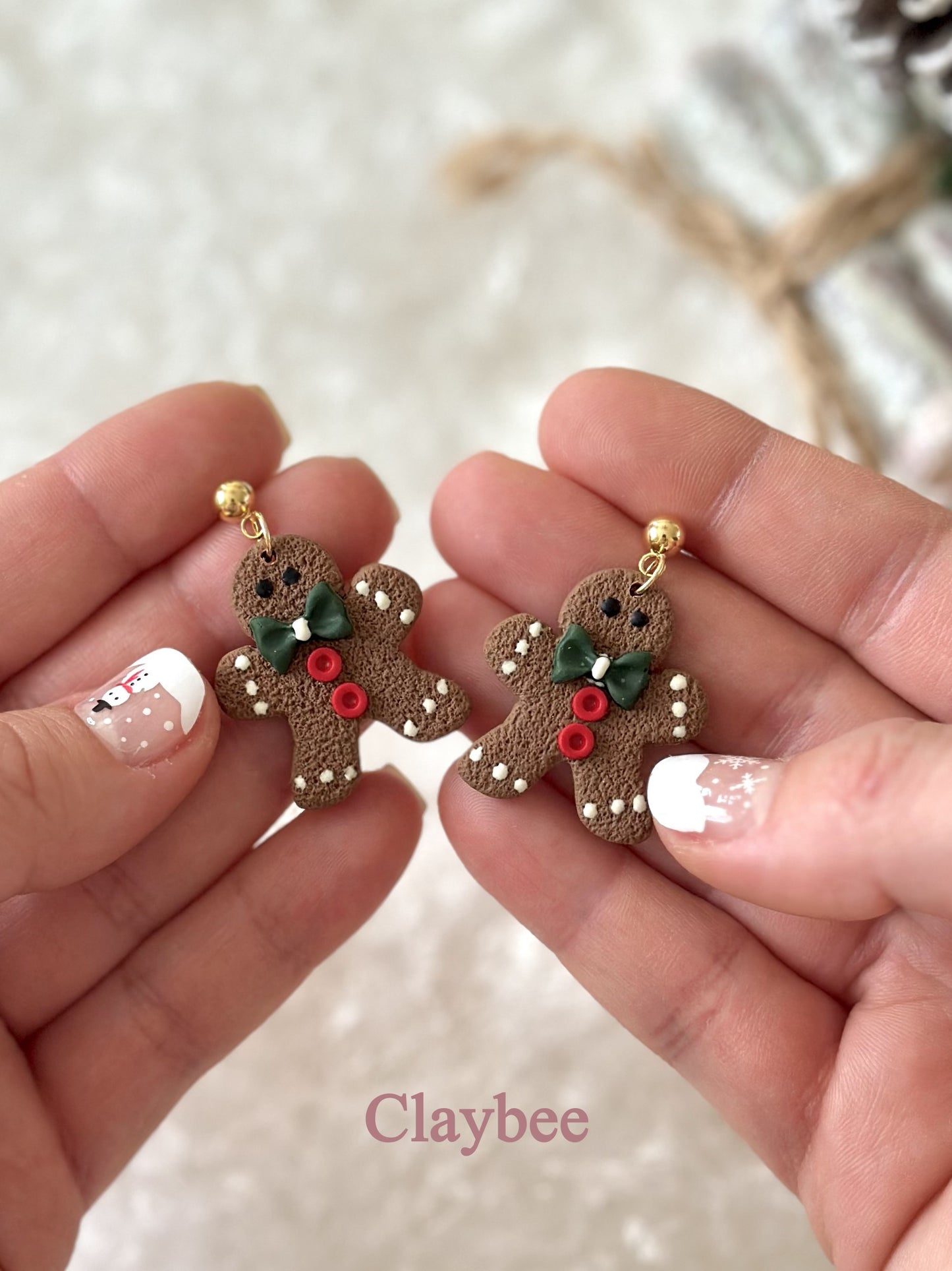 Christmas Gingerbread Man Earrings .. Festive Colors .. Dangling Earrings .. Polymer Clay