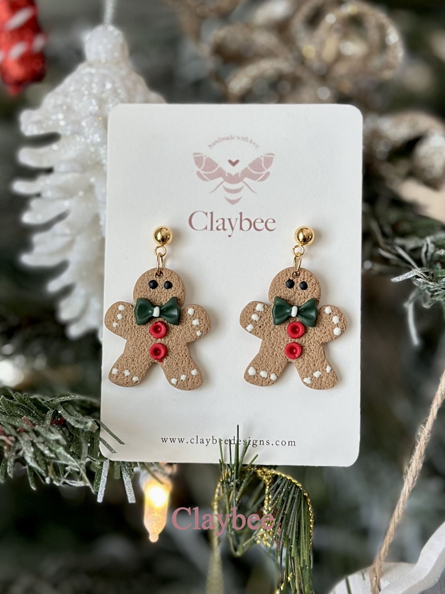 Christmas Gingerbread Man Earrings .. Festive Colors .. Dangling Earrings .. Polymer Clay