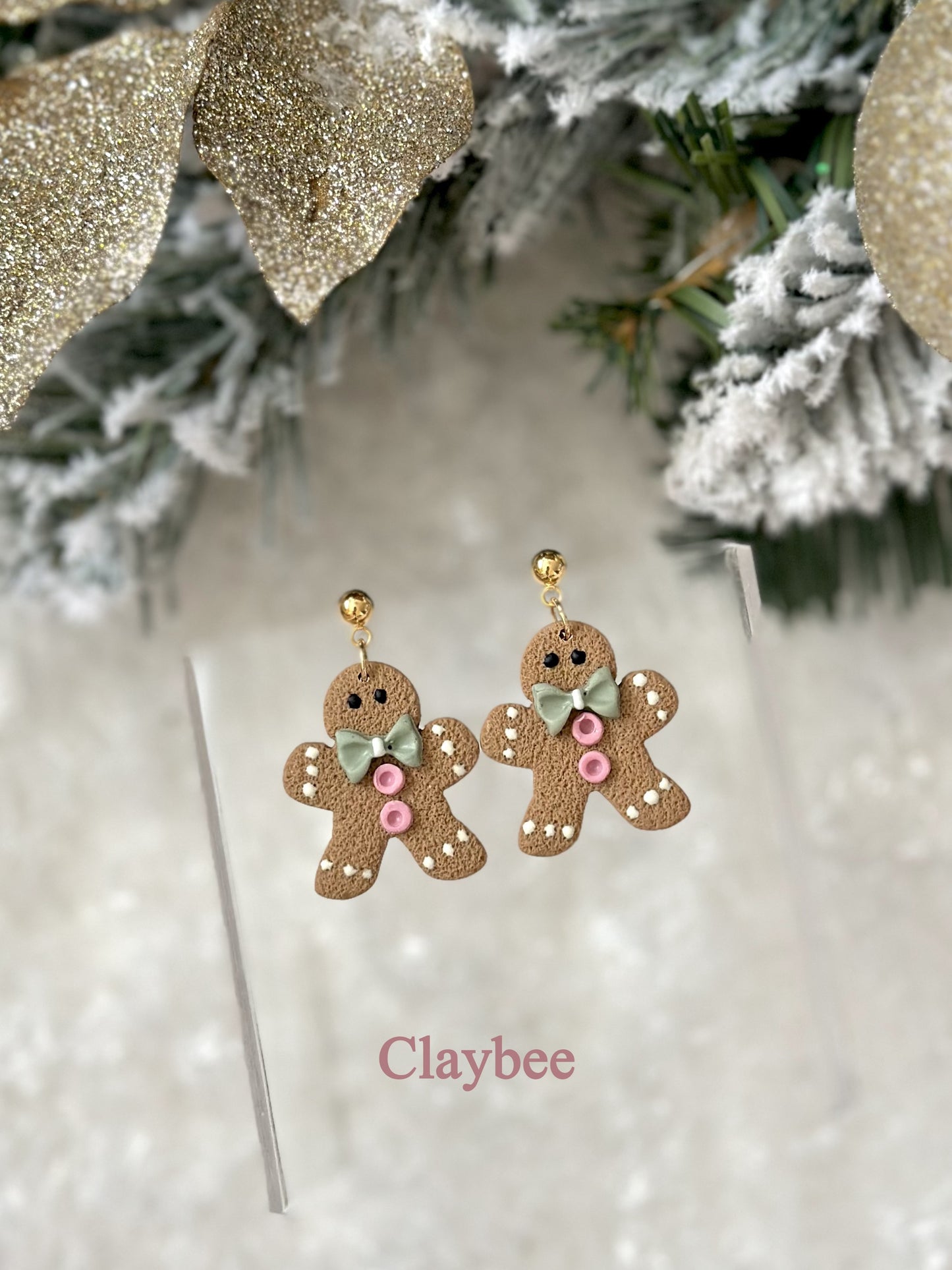 Christmas Gingerbread Man Earrings .. Festive Colors .. Dangling Earrings .. Polymer Clay