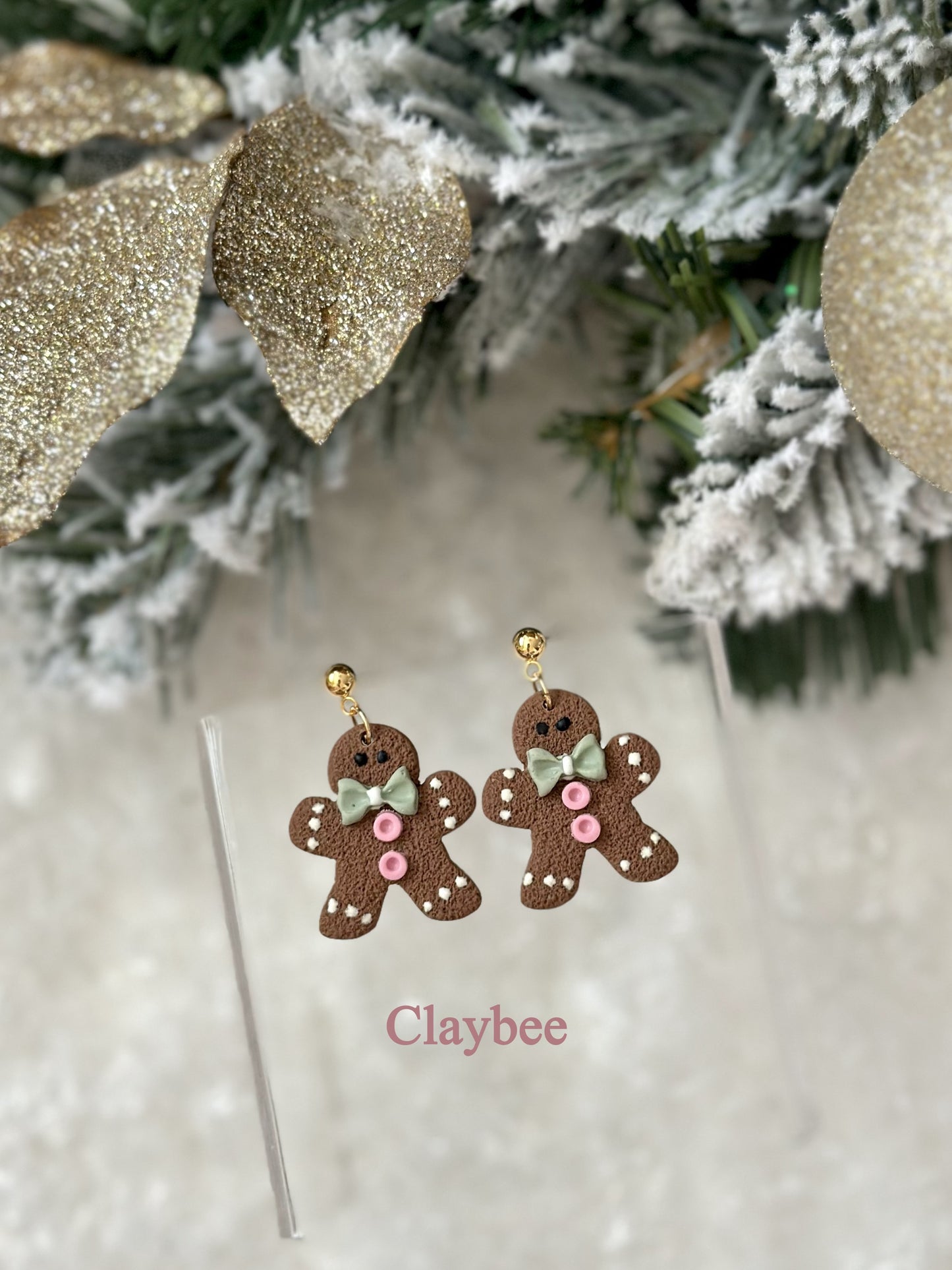 Christmas Gingerbread Man Earrings .. Festive Colors .. Dangling Earrings .. Polymer Clay