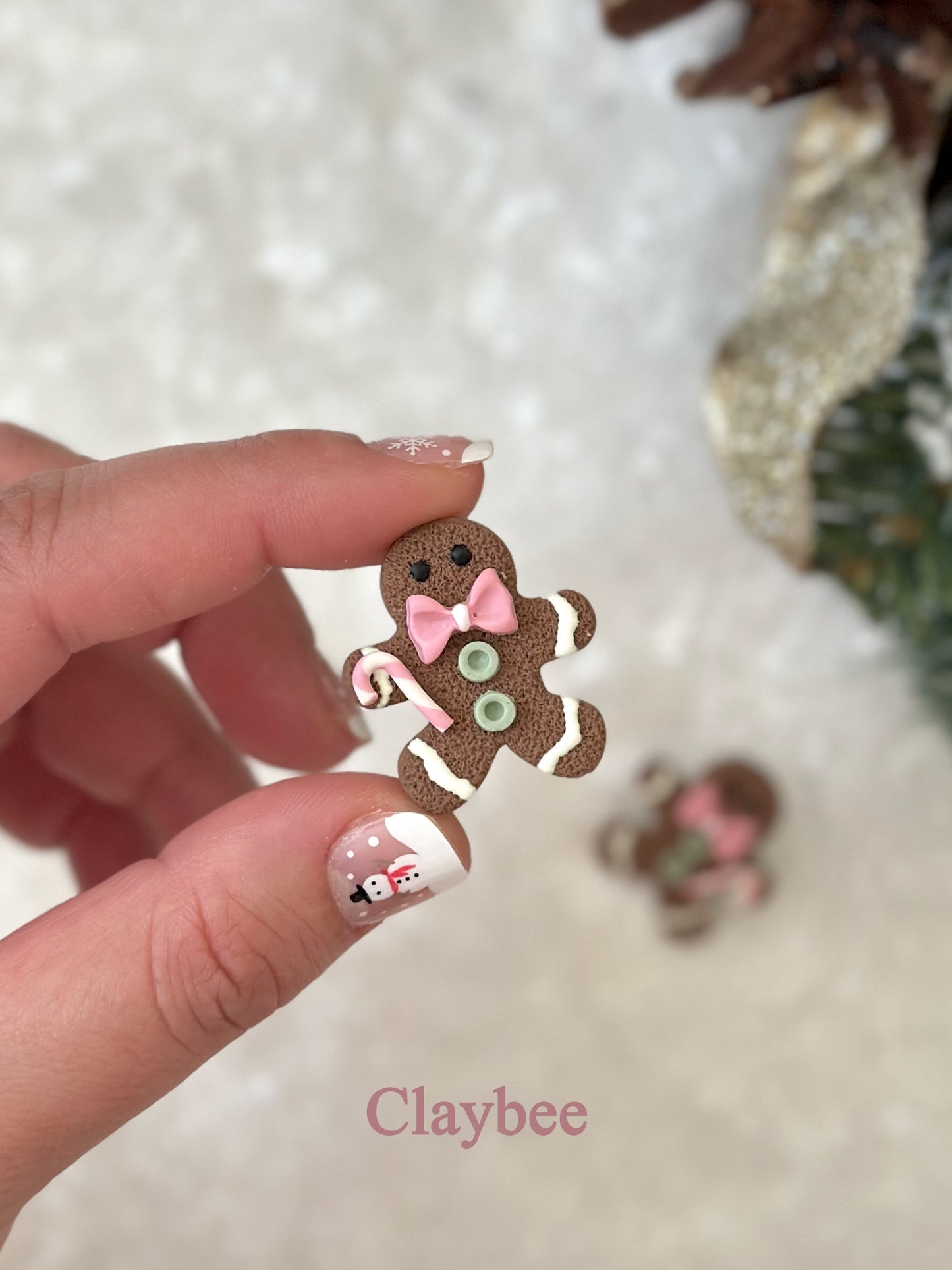 Christmas Gingerbread Man with Candy Cane Earrings .. Festive Colors .. Stud Earrings .. Polymer Clay