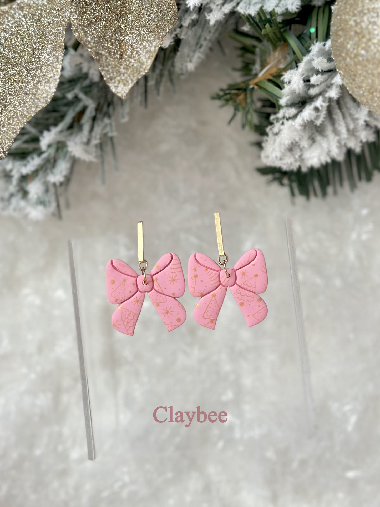 Christmas Bow Earrings.. Festive Colors .. Dangling Earrings .. Polymer Clay