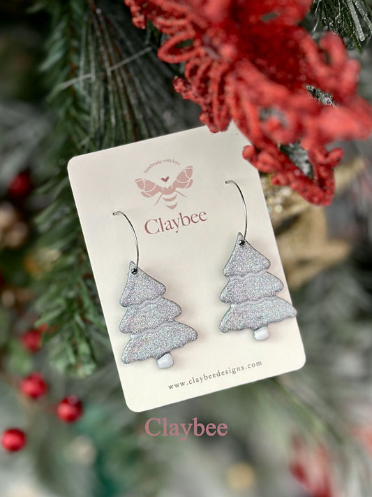 Christmas Glitter Tree Earrings .. Festive Colors .. Dangling Earrings .. Polymer Clay