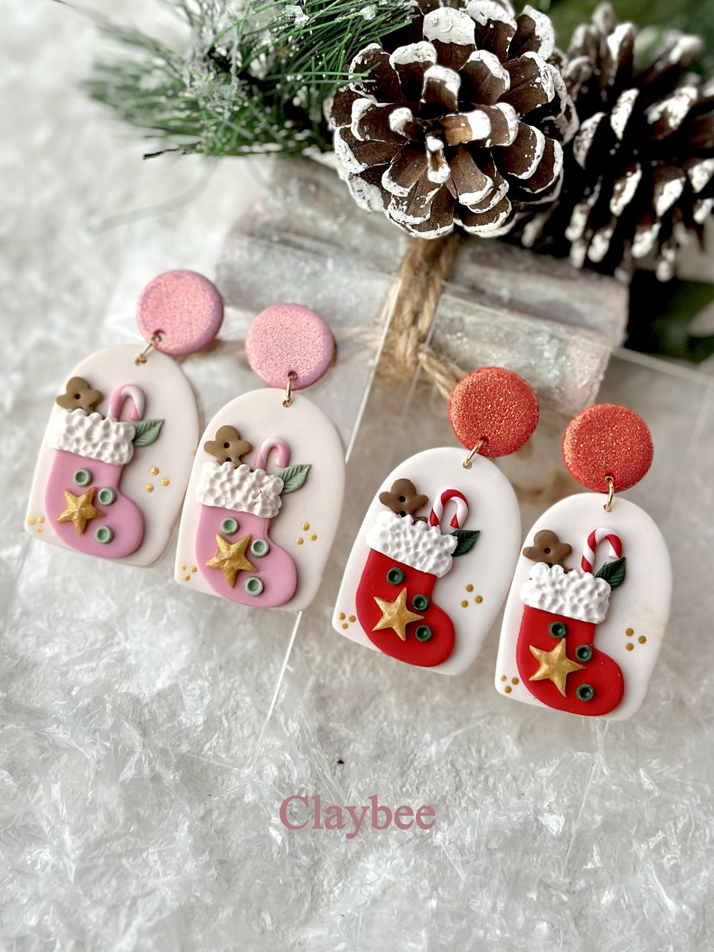 Christmas Stocking with Gifts Earrings .. Festive Colors .. Dangling Earrings .. Polymer Clay