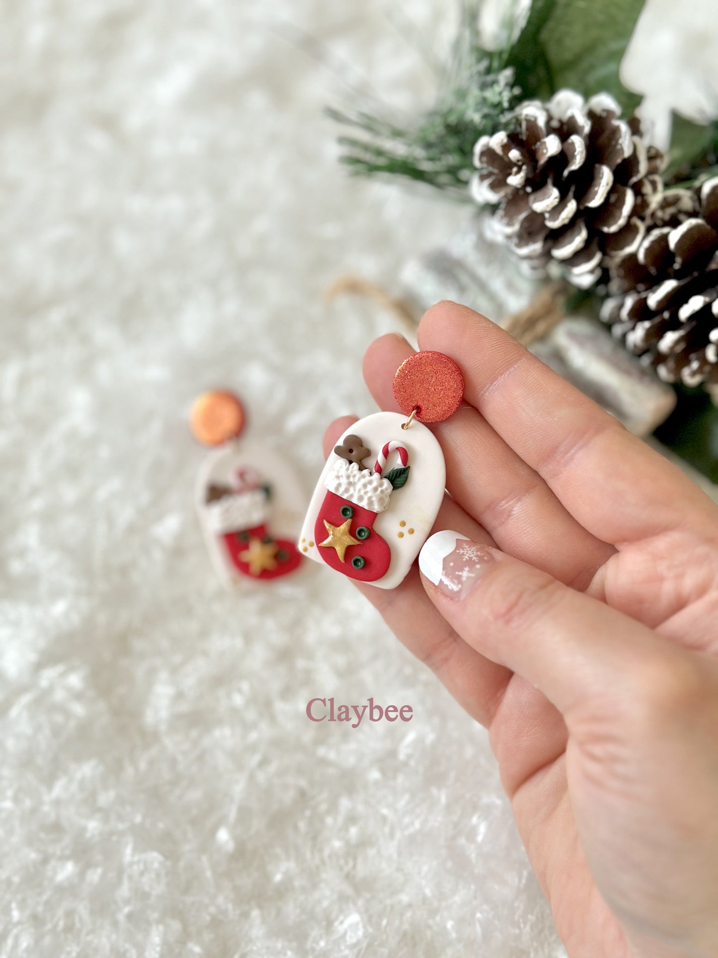 Christmas Stocking with Gifts Earrings .. Festive Colors .. Dangling Earrings .. Polymer Clay