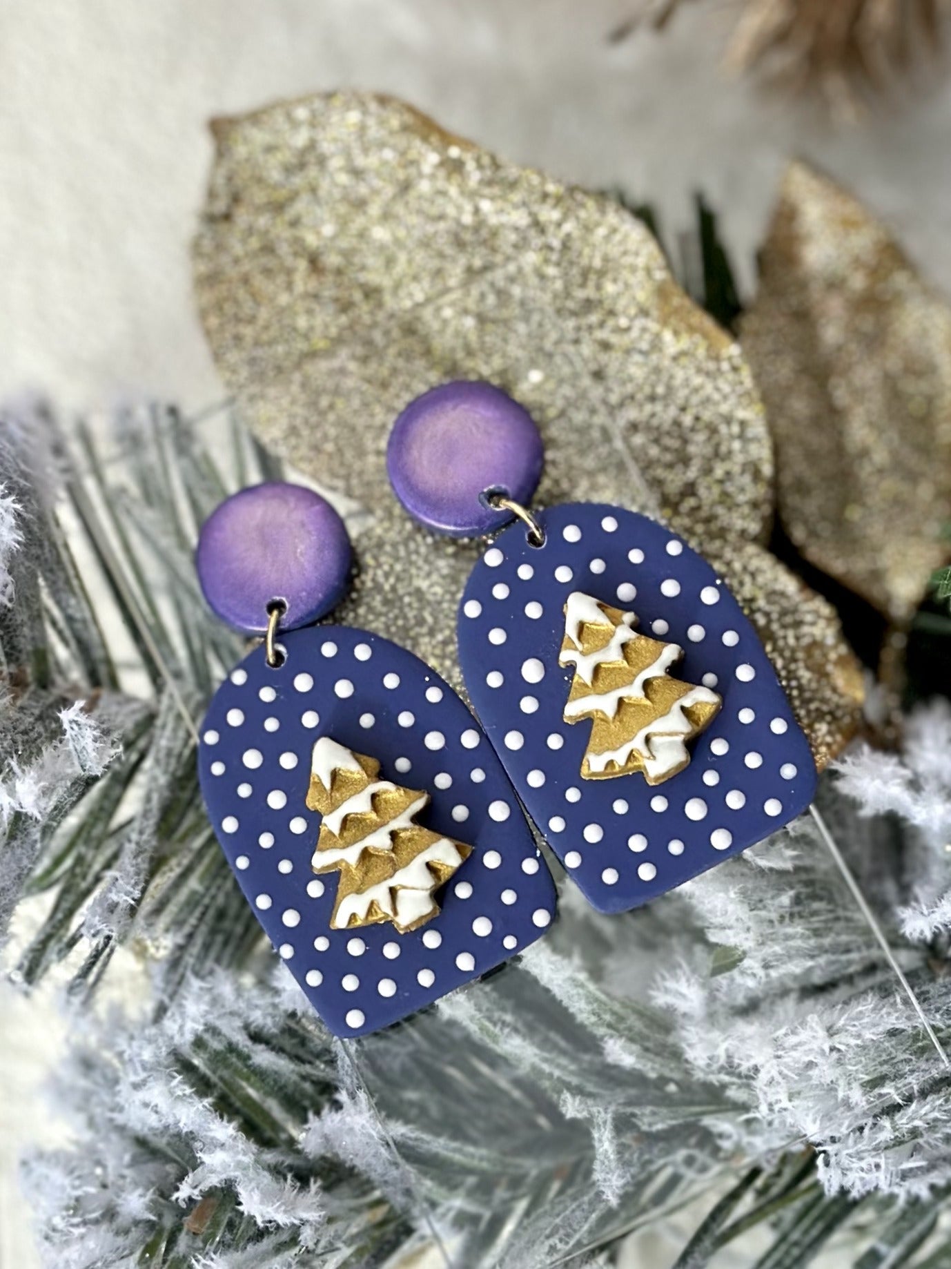 Christmas Tree Earrings .. Festive Colors .. Dangling Earrings .. Polymer Clay