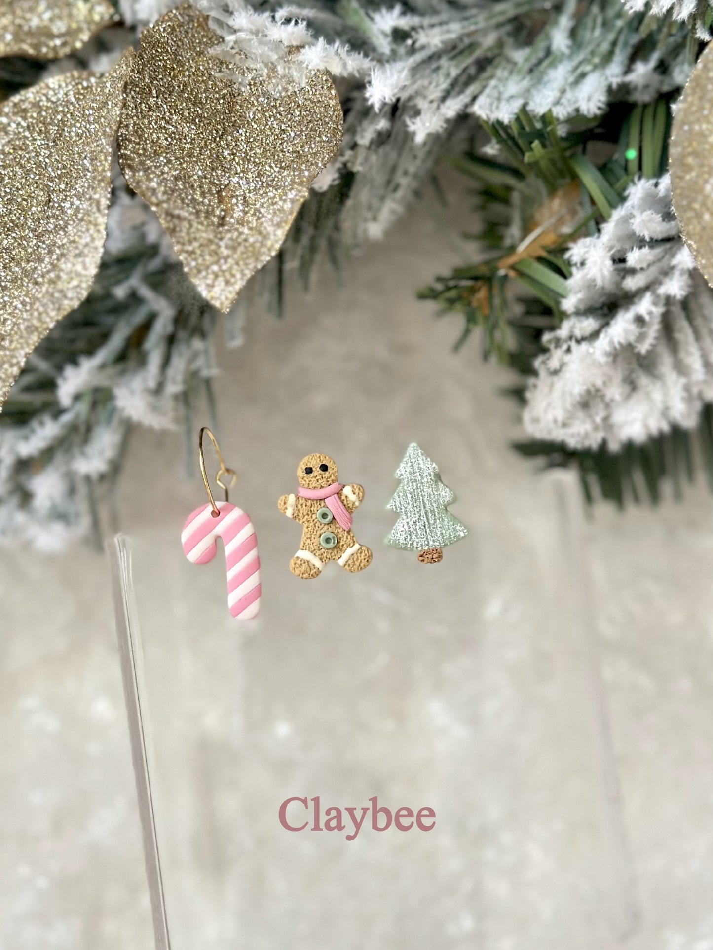 Christmas Triple Pack .. Candy Cane .. Tree .. Gingerbread Man .. Dangling Earrings .. Polymer Clay