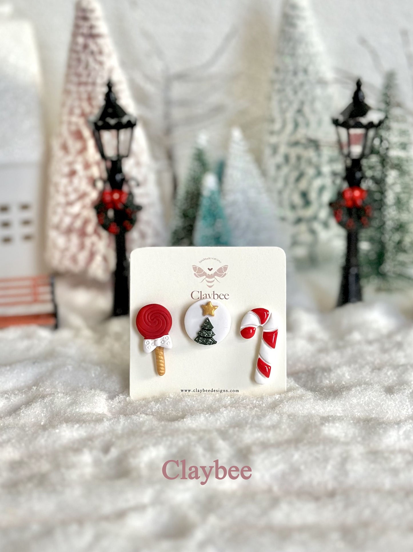 Christmas Set of Three Candy .. Festive Colors .. Stud Earrings .. Polymer Clay