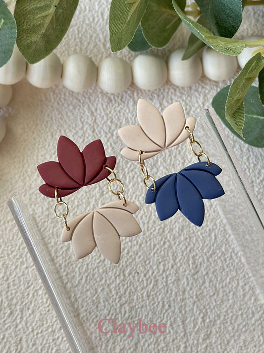 Everyday Two Colors Lotus Earrings Simplicity and Elegance .. Nature Inspired Colors .. Dangling Earrings .. Polymer Clay