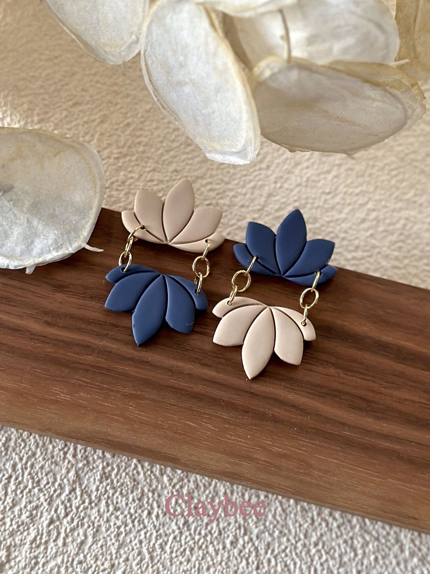 Everyday Two Colors Lotus Earrings Simplicity and Elegance .. Nature Inspired Colors .. Dangling Earrings .. Polymer Clay