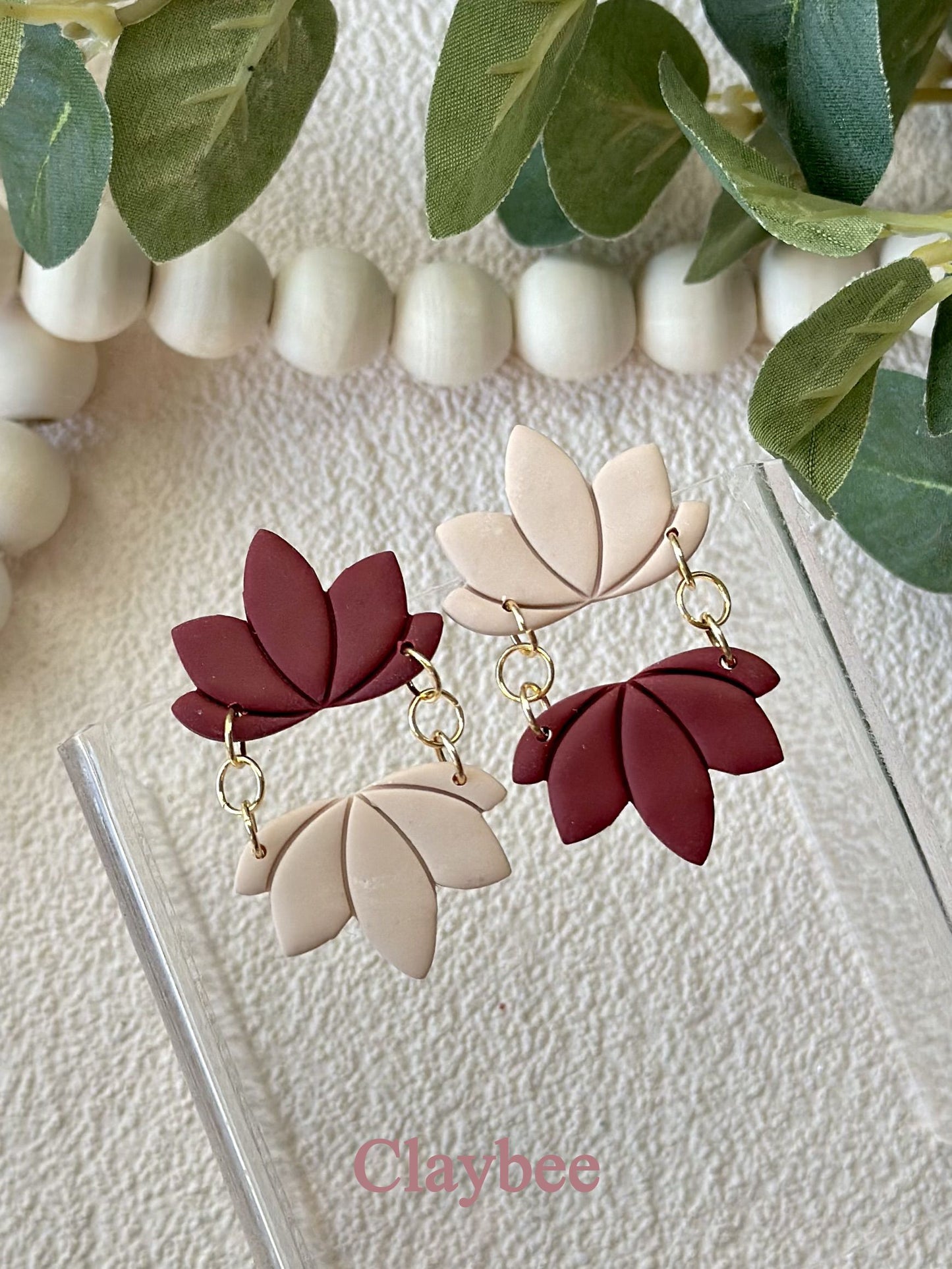 Everyday Two Colors Lotus Earrings Simplicity and Elegance .. Nature Inspired Colors .. Dangling Earrings .. Polymer Clay