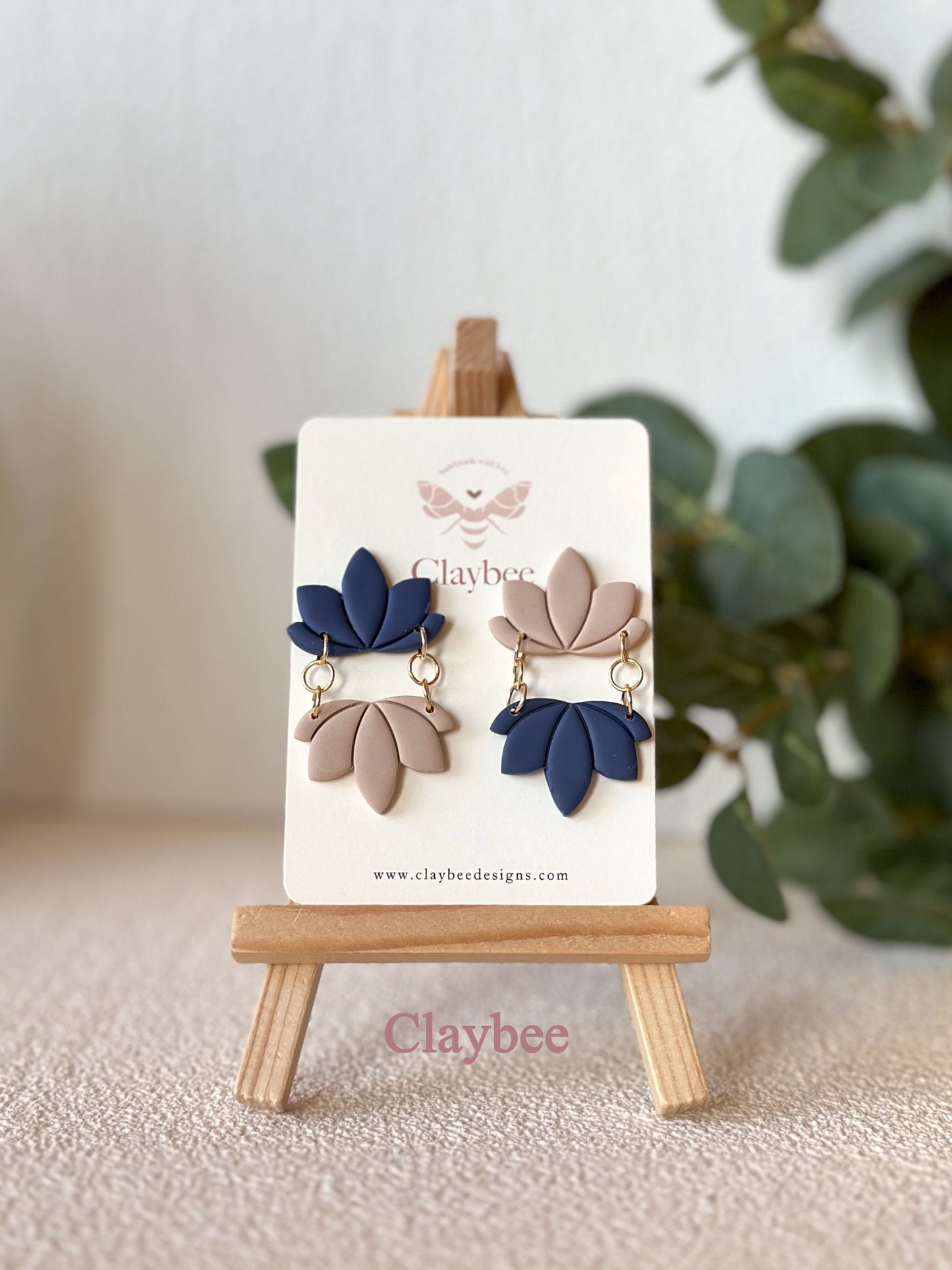 Everyday Two Colors Lotus Earrings Simplicity and Elegance .. Nature Inspired Colors .. Dangling Earrings .. Polymer Clay