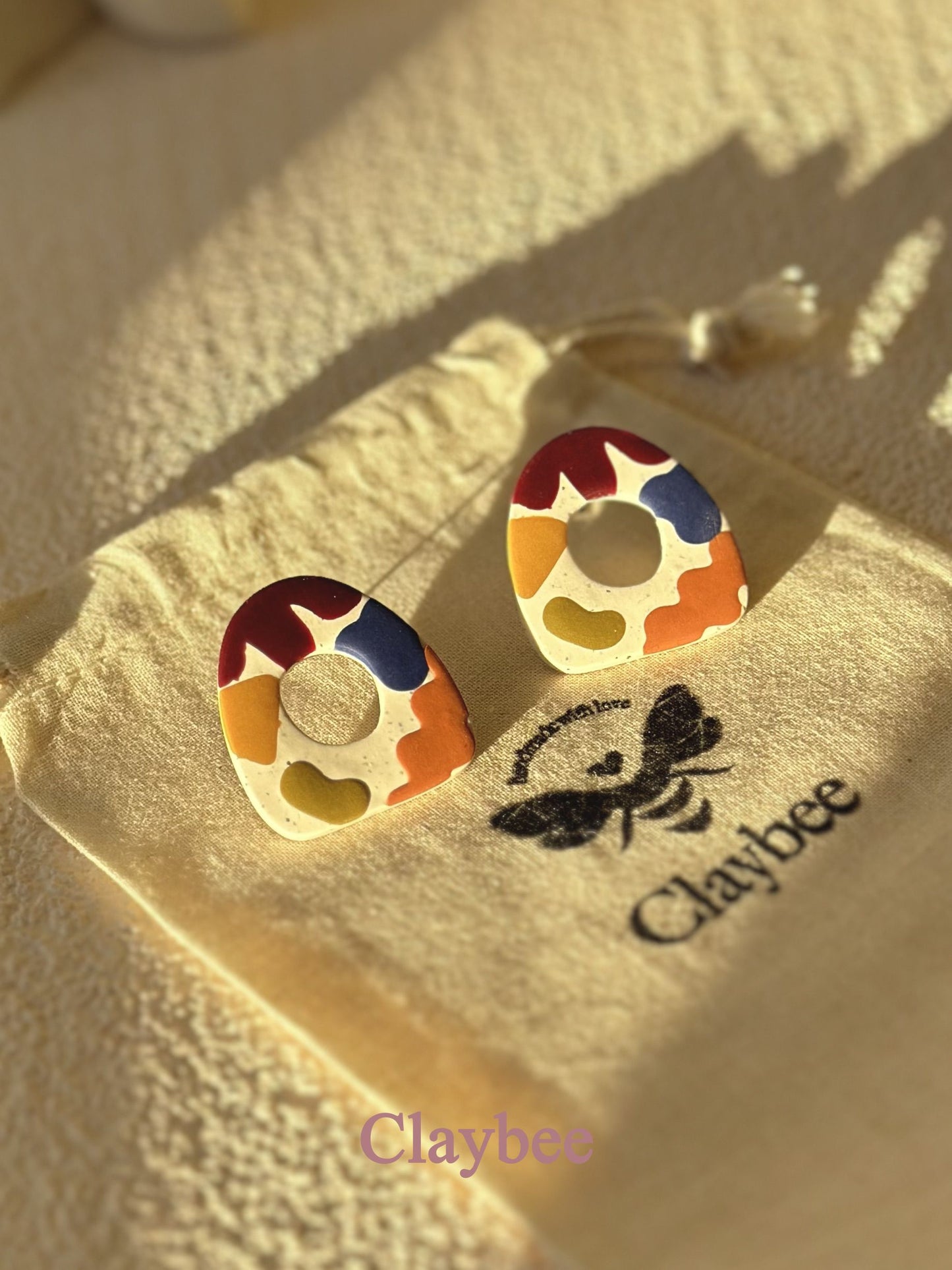 Everyday Abstract Cow Print Stud Earrings Simplicity and Elegance .. Nature Inspired Colors .. Polymer Clay