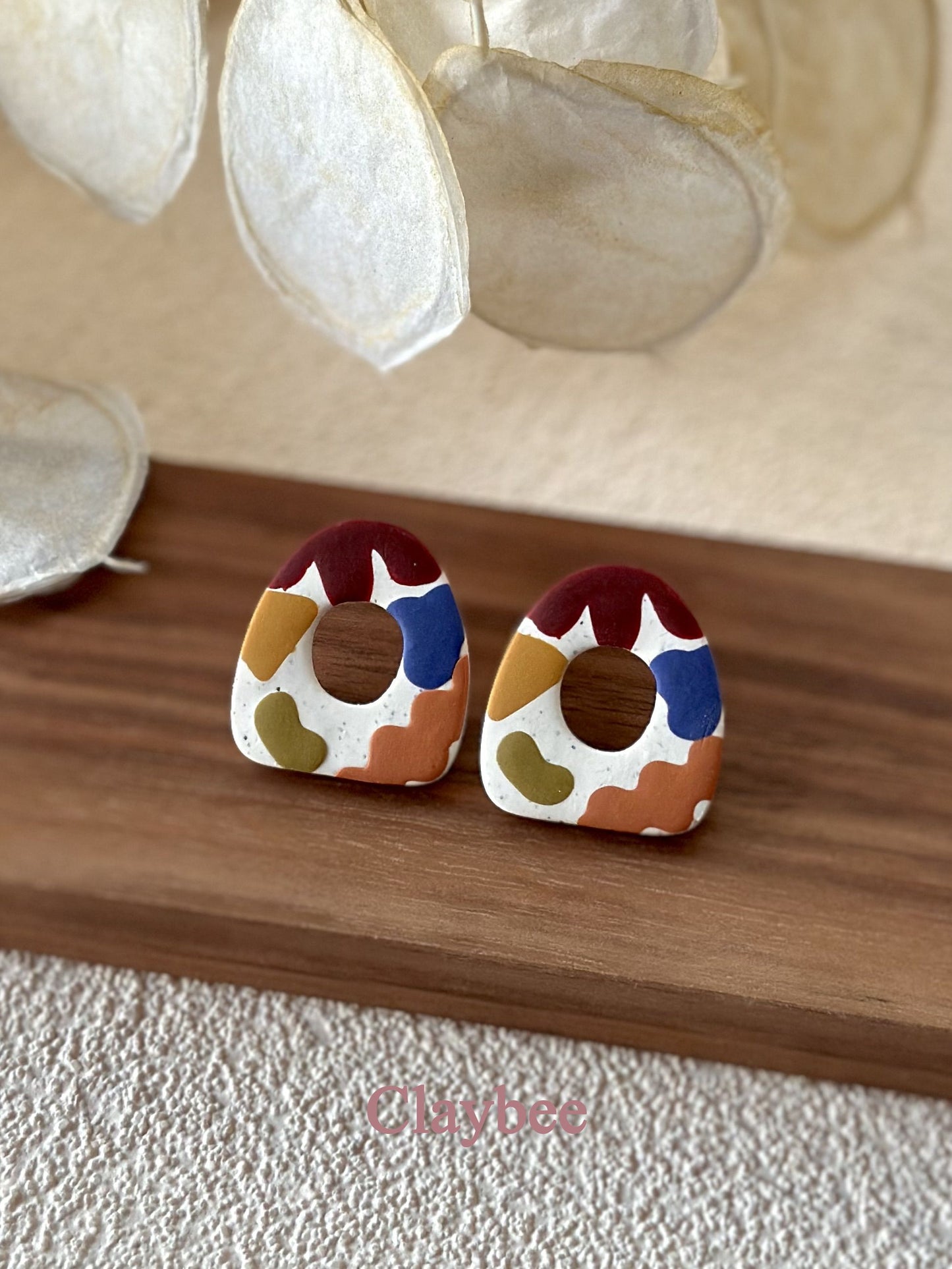 Everyday Abstract Cow Print Stud Earrings Simplicity and Elegance .. Nature Inspired Colors .. Polymer Clay