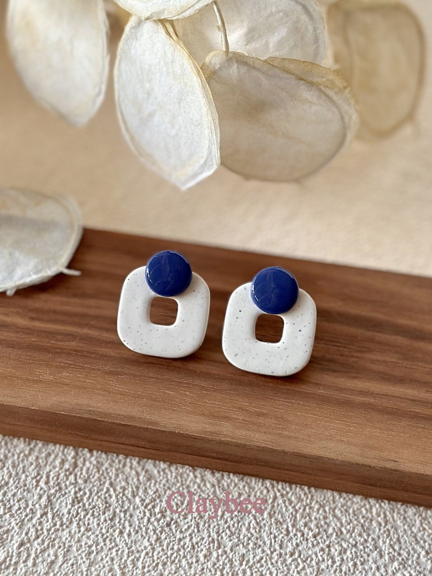 Everyday Two Color Square Earrings Simplicity and Elegance .. Nature Inspired Colors .. Stud Earrings .. Polymer Clay