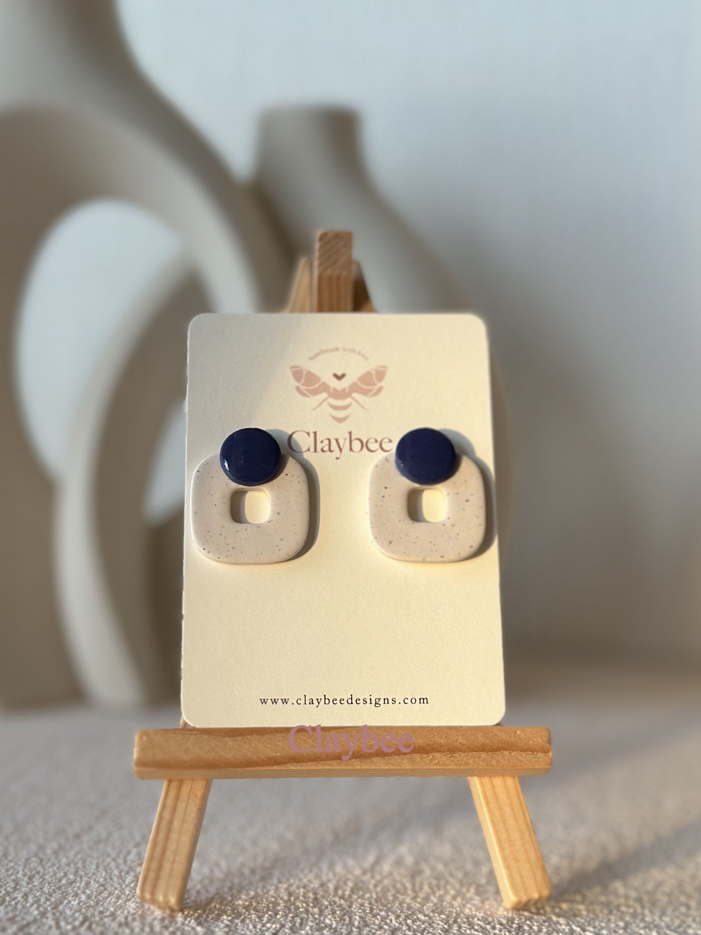 Everyday Two Color Square Earrings Simplicity and Elegance .. Nature Inspired Colors .. Stud Earrings .. Polymer Clay