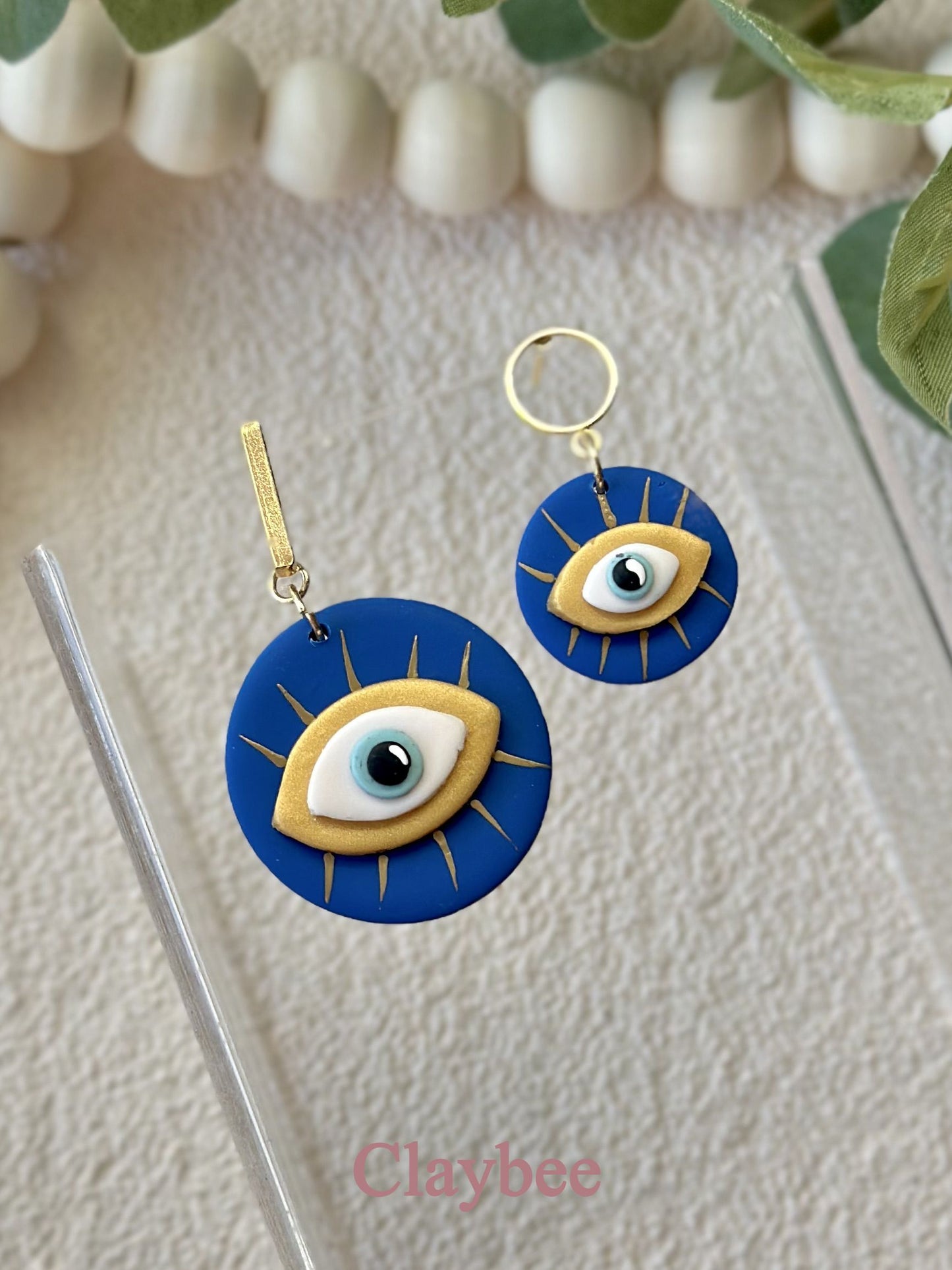 Everyday Round Evil Eye Earrings Simplicity and Elegance .. Dangling Earrings .. Polymer Clay