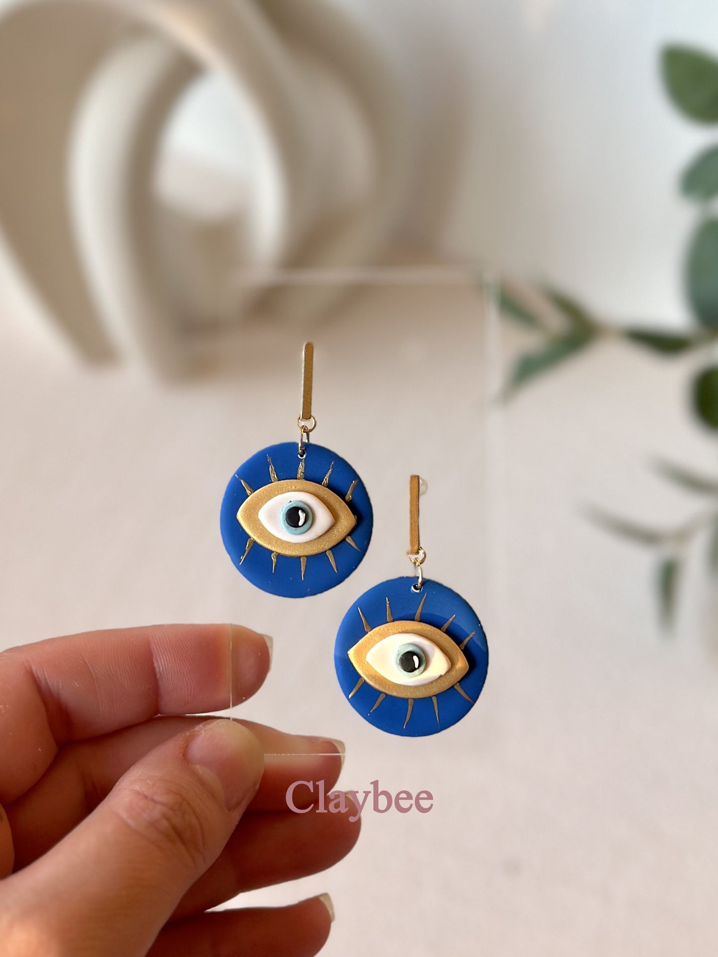 Everyday Round Evil Eye Earrings Simplicity and Elegance .. Dangling Earrings .. Polymer Clay