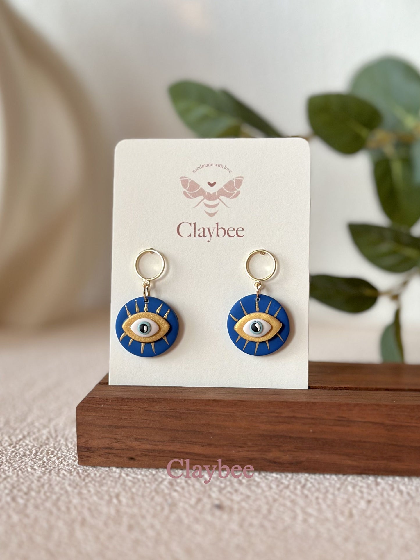 Everyday Round Evil Eye Earrings Simplicity and Elegance .. Dangling Earrings .. Polymer Clay