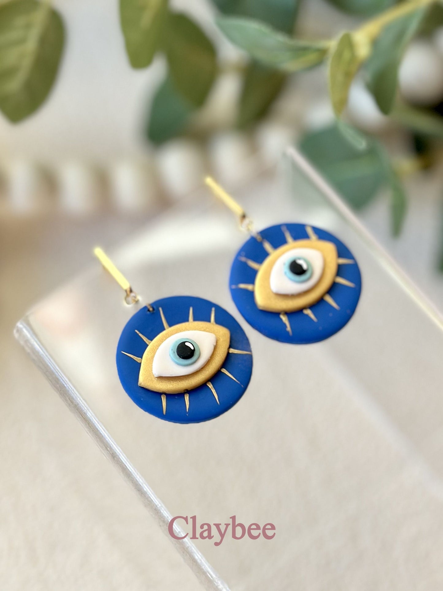 Everyday Round Evil Eye Earrings Simplicity and Elegance .. Dangling Earrings .. Polymer Clay