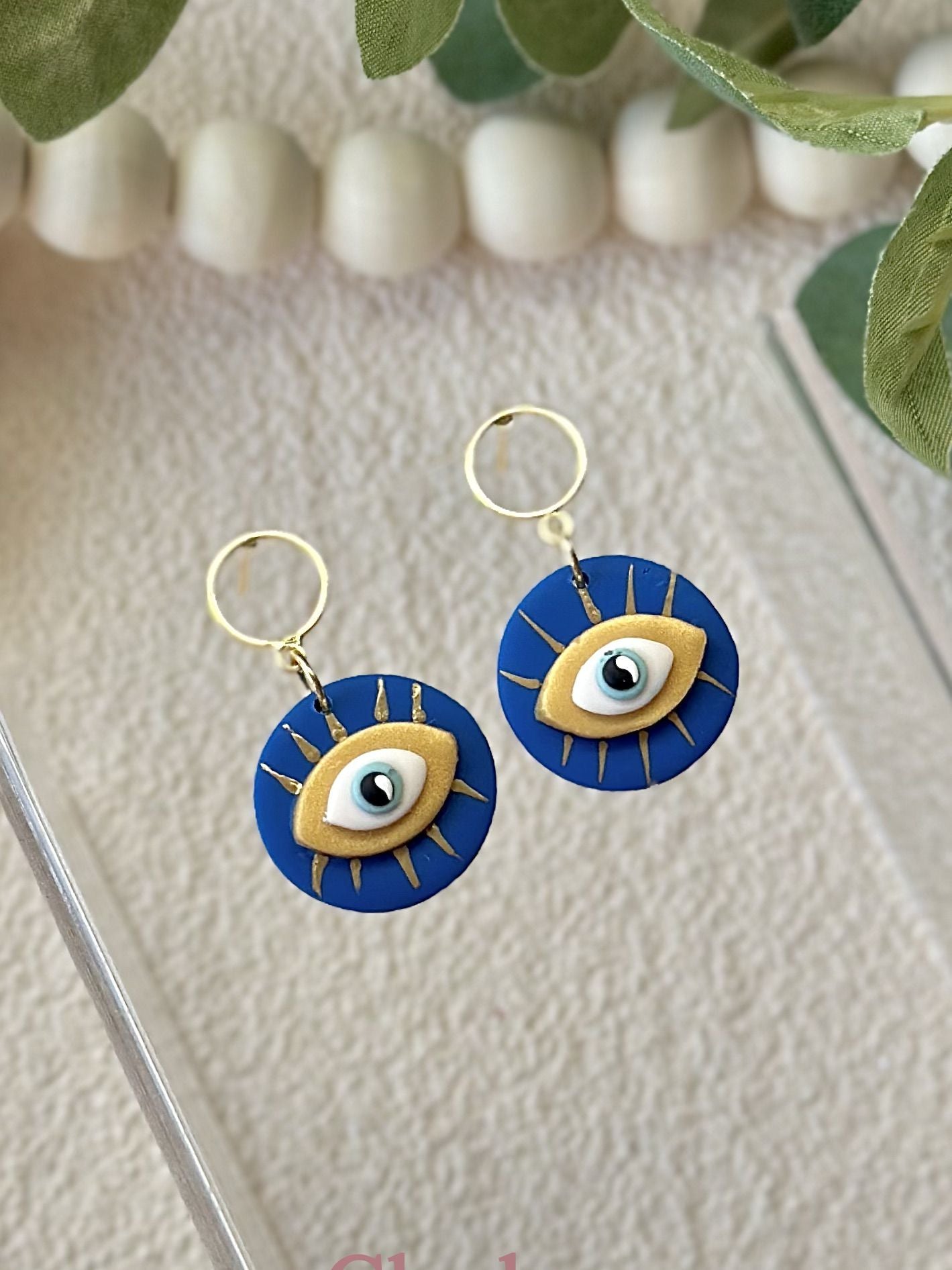 Everyday Round Evil Eye Earrings Simplicity and Elegance .. Dangling Earrings .. Polymer Clay