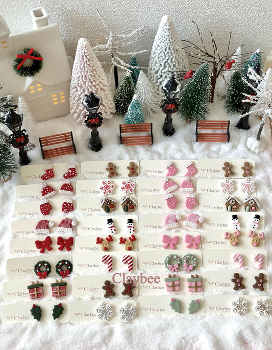 Christmas Stud Earrings .. Festive Colors .. Dangling Earrings .. Polymer Clay