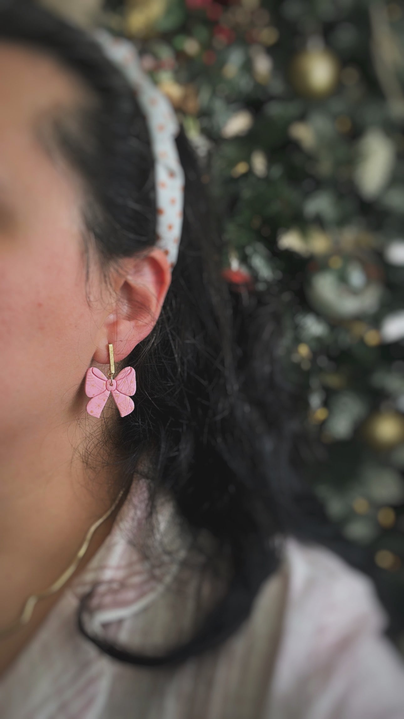 Christmas Bow Earrings.. Festive Colors .. Dangling Earrings .. Polymer Clay