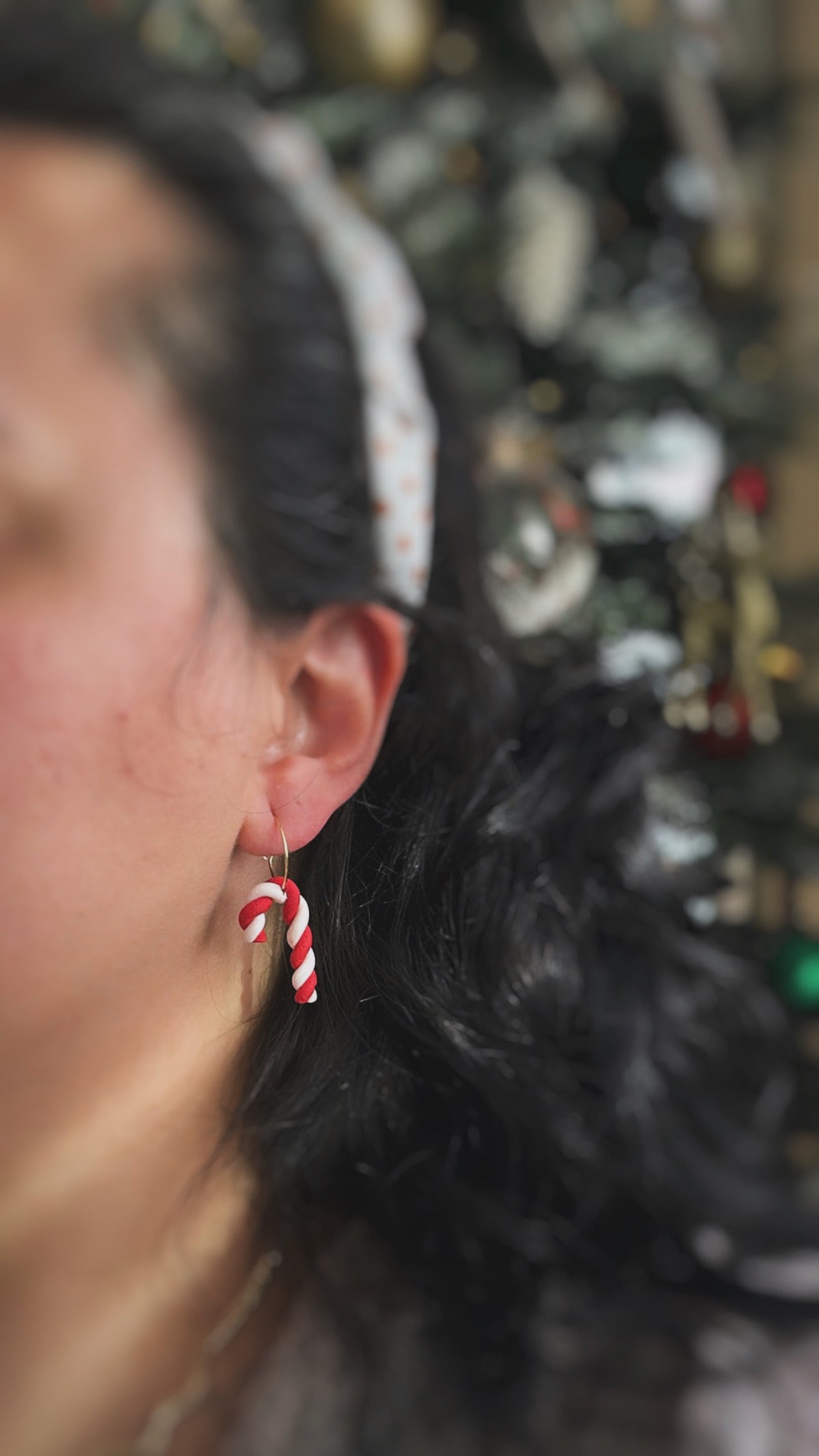 Christmas Candy Cane Hoop Earrings.. Magic .. Festive Colors .. Dangling Earrings .. Polymer Clay